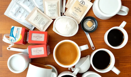 Coffee supplies such as stirrers, sugars and creamers